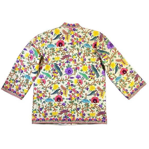 Vintage 70s Birds of Paradise Floral Embroidered Wool Jacket - XL - Picture 6 of 7